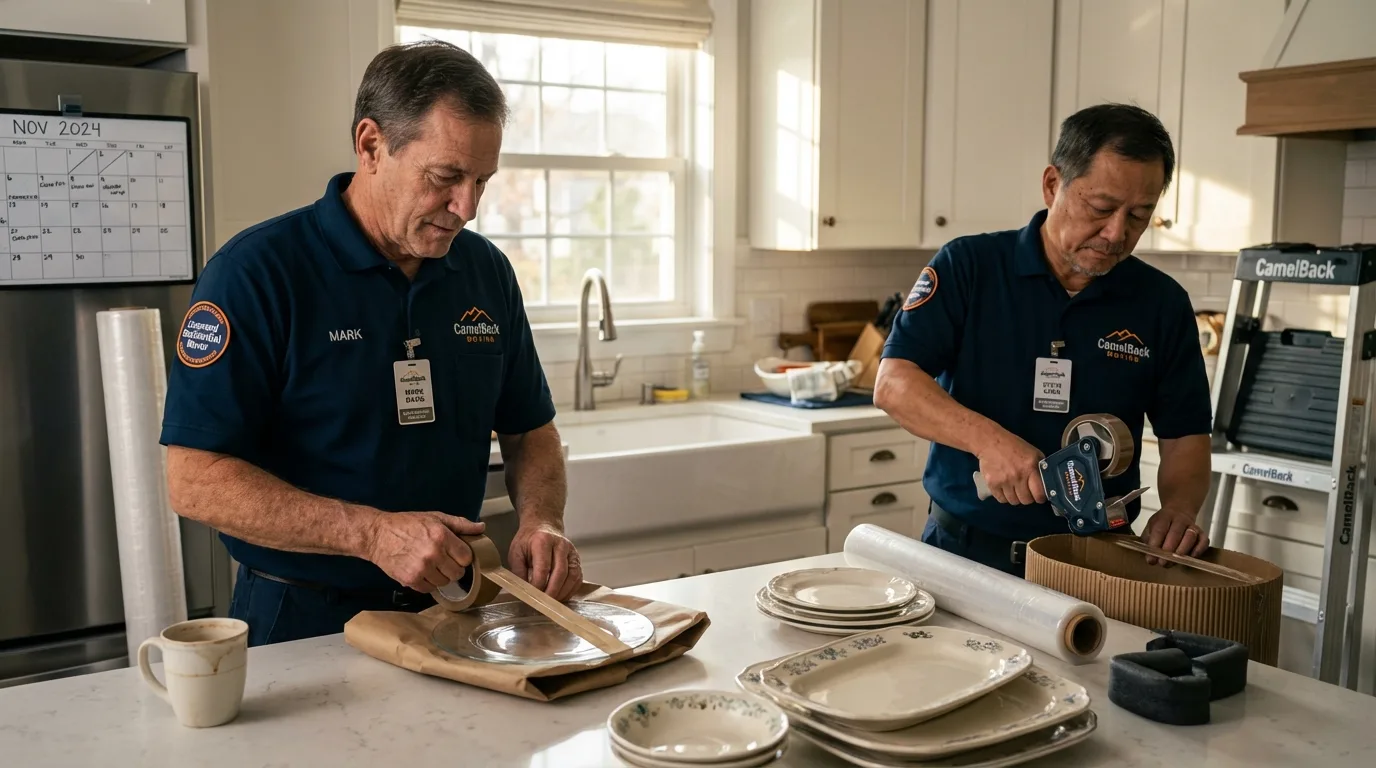 Professional crew packing kitchen dishware in Scobey, MT